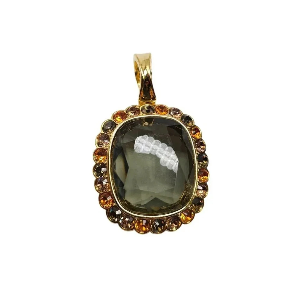 Joan Rivers Vintage Orange Green Glass Necklace Pendant Large 2.25 in